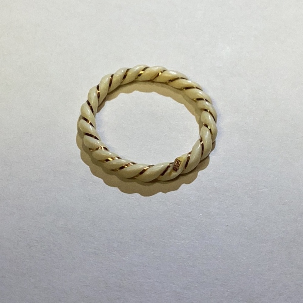 Vintage Ox Bone and 585 Gold Twist Ring Size 6.5–7